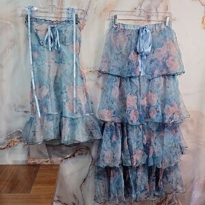 SHEIN MOD XS Floral Ruffled 2-in-1 Dress